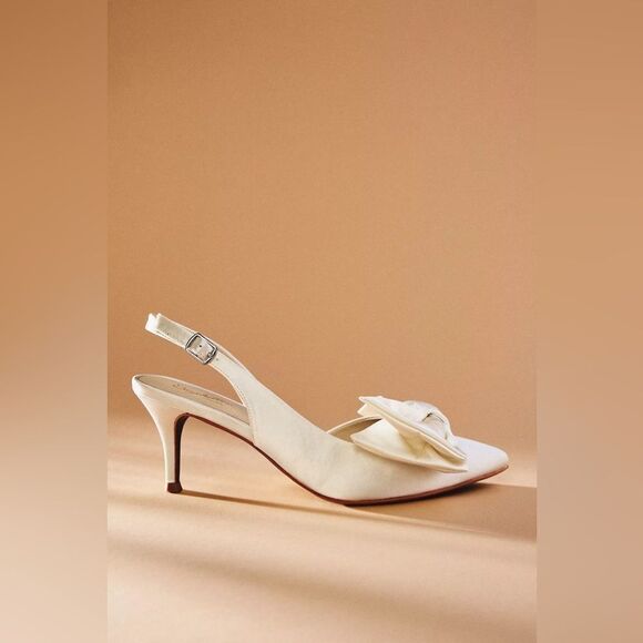 BHLDN Seychelles Neve Satin Bow Heels Ivory US 7 Bridal Wedding Shoes NWOB - Picture 2 of 6